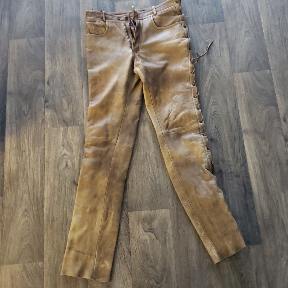 Vintage 80s Women Genuine Leather Motorcycle Pants